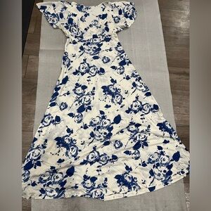 [M]VTG Molyclaire Floral Blue and White Women's Maxi Slip Dress